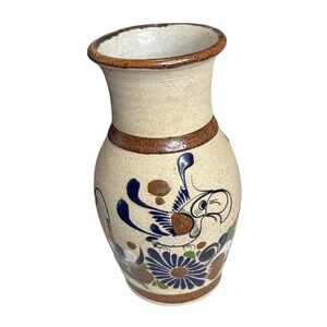 Vintage Tonala Mexican Folk Art Vase Hand Painted  Mazatlan Pottery‎ Bird Crafts